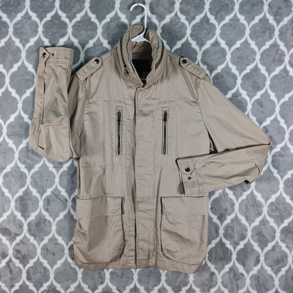 Banana Republic Safari Jacket Men Small Tan Linen Blend Utility Hooded Field
